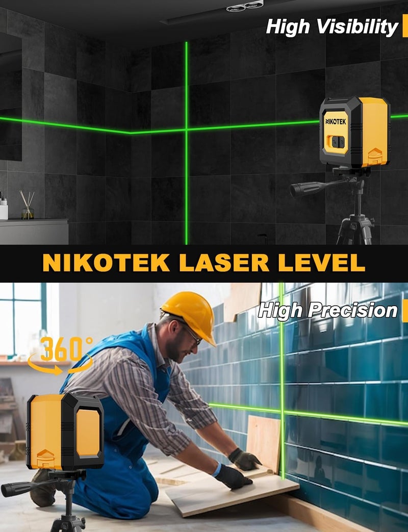 Nikotek مستوى ليزر 100 قدم ذاتي التسوية شعاع أخضر أفقي ورأسي مع خط متقاطع لتزيين المنزل حقيبة حمل، بطارية مشمولة (NK01G مع حامل ثلاثي 47 بوصة) - Image 5